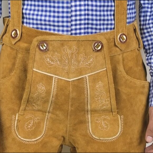 Authentic German Leather Shorts Tillich Brown Suede Lederhosen for Men NEW - Picture 7 of 9